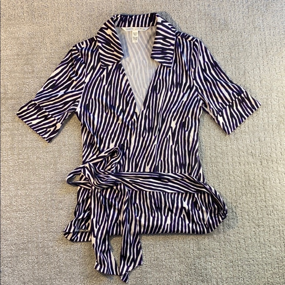 DVF Classic Printed Silk Wrap Top